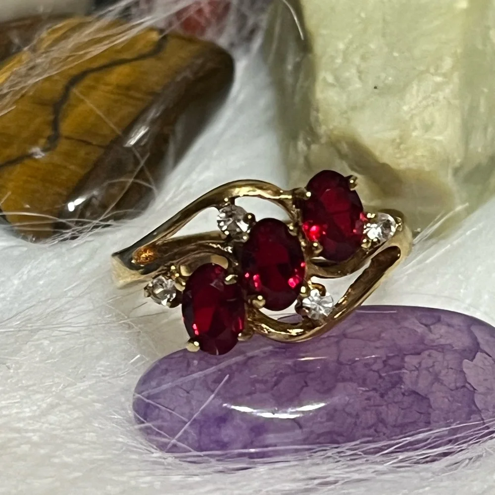 Triple Red Ruby Cocktail Ring